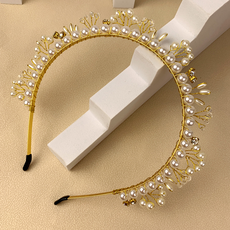 Bloem Prinses Hoofddeksel Strass Diamant Hoofdband Parel Voor Meisje Vrouwen Bruids Haarband Bruiloft Haaraccessoires: GRIJS