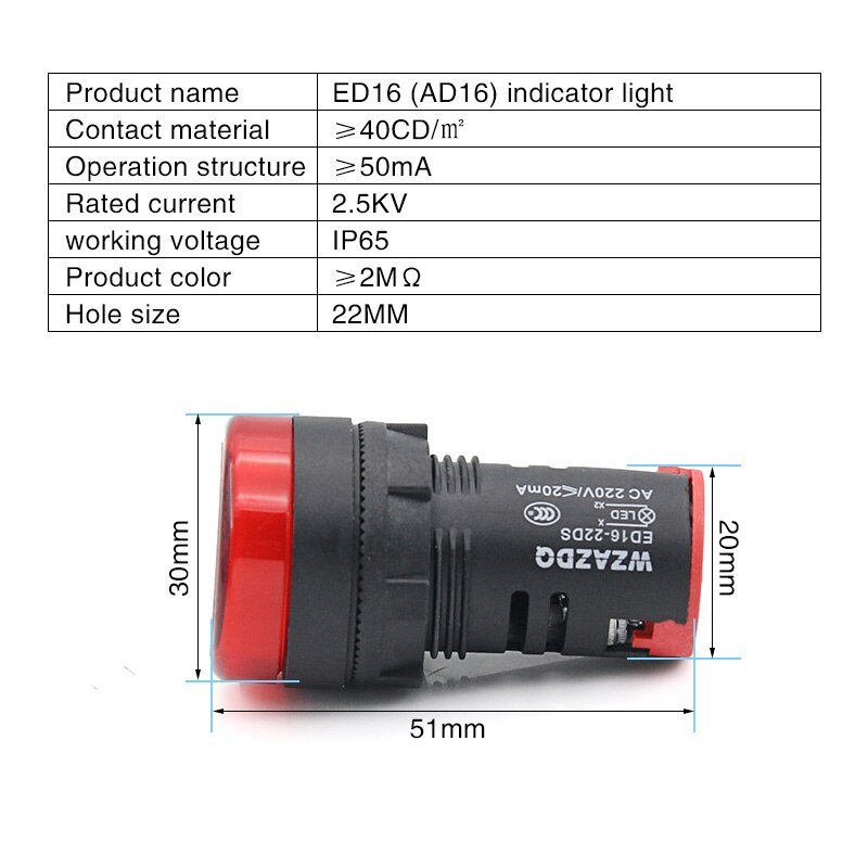 Power indicator ed16-22ds led signal lamp 22DS 24v 220v red green yellow blue white.