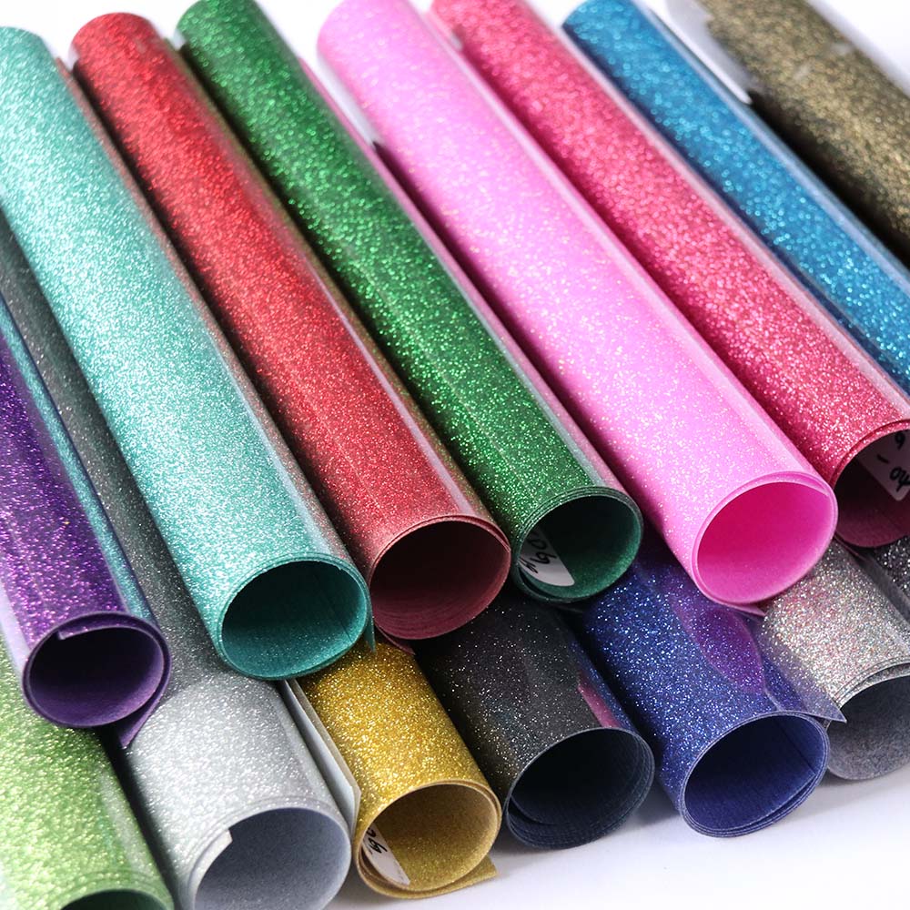 A4 Sample 21cm x 30cm Glitter Warmteoverdracht Vinyl Film voor Kledingstuk ijzer op Textiel Grafische Warmte Pers vinyl Kleur voor kiezen