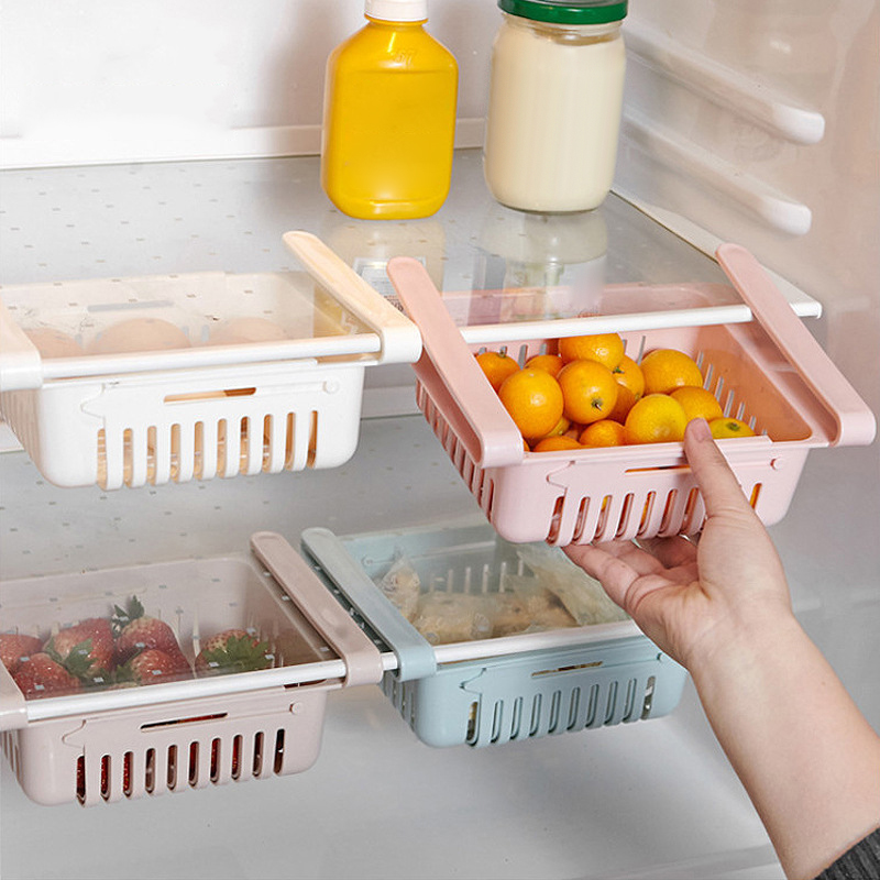 Udtrækkelig skuffe type køleskab container boks mad frugt organizer kurv køleskab opbevaringsspande dtt 88