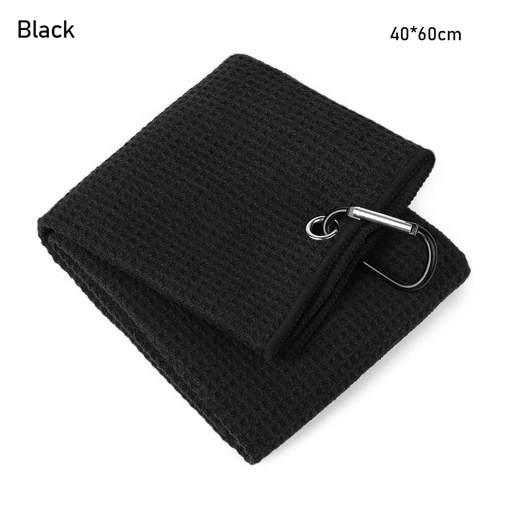 1PC Pure Color Towel Microfiber Cotton Golf Towel With Carabiner Hook Cleans Clubs Golf Towel Hands Cleaning Towels 30*50cm: 40x60cm	Black