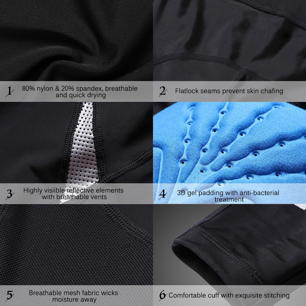 Lixada Men's Reflective Bicycle Pants Gel Padded Cycling Compression Tights Legging Outdoor Spring Autumn Downhil Cycling Pants