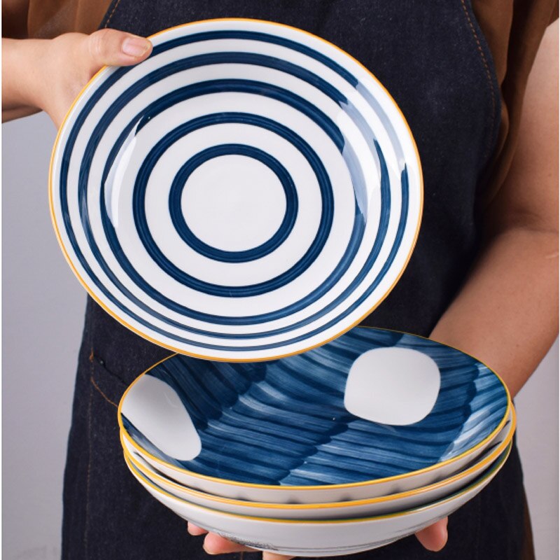 Plato hondo de cerámica pintado a mano japonés, plato de fruta familiar, plato occidental para carne, precio al por mayor, 4 Uds.