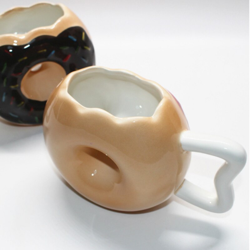 Ceramic Cup Bread Donut Shape Mug Biscuit Milk Coffee Tea Mug with Handle Handmade Glass Office Home Desktop Decor Cup