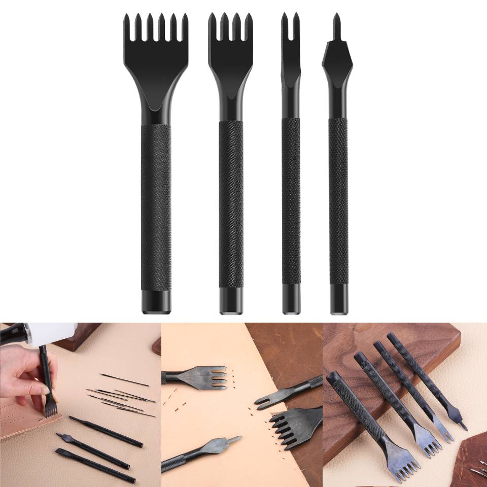 Fenrry 1Pcs Leather Hole Punches 3/4/5/6mm Stitching Punch Tool 1/2/4/6 Prong Spacing Puncher Leather Craft Tools for Belt Punch