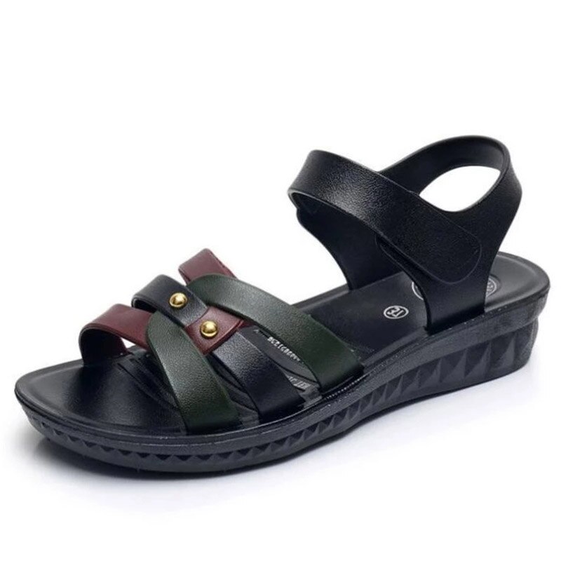 MVVJKE sandali dimensione36-41donne proprietà piattaforma femminile scarpe in pelle Mujer appartamenti sbirciare dito del piede colori misti fondo morbido sandali da spiaggia: nero / 10