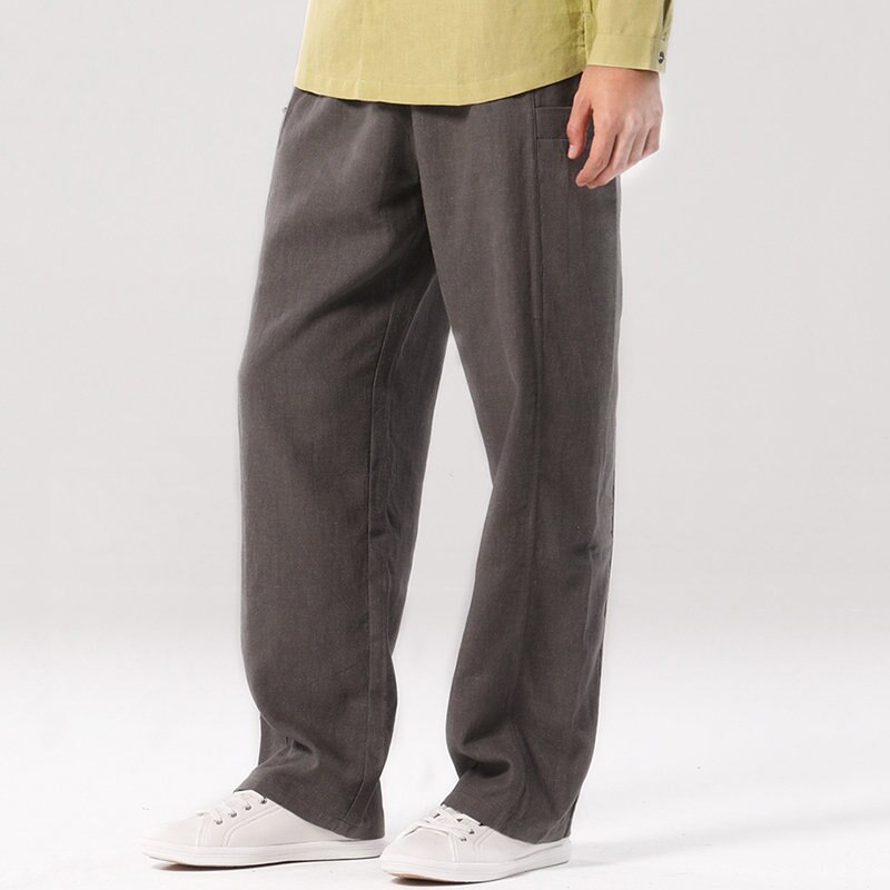 Men's Cotton and Linen Casual Jogger Pants Male Fitness Trousers Chinese Traditional Harajuku Spring Autum Clothe: Brown / XL