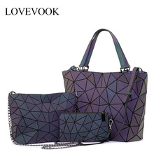 Lovevook women shoulder bag set luxury handbag folding crossbody bag female purse and wallet for ladies luminous color