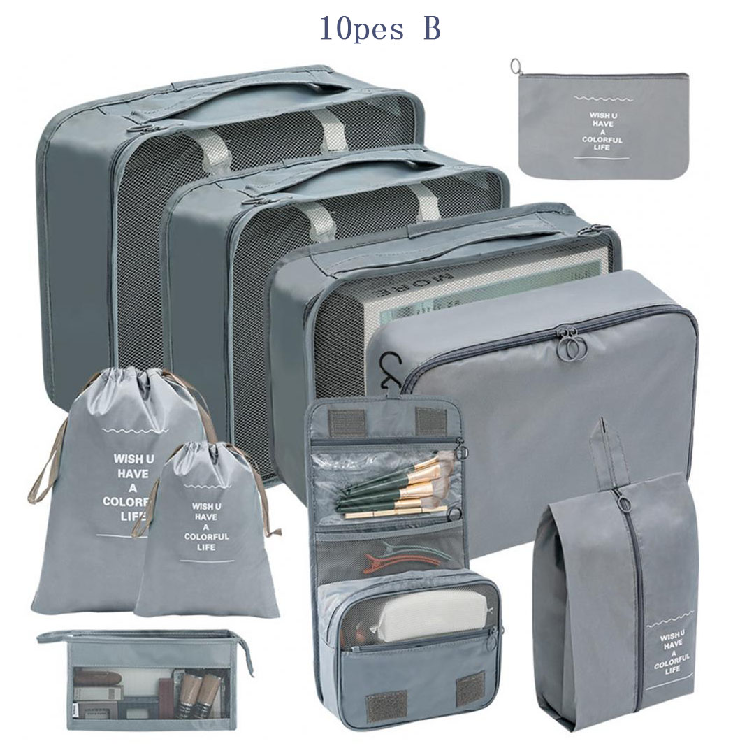 10 stuks / set reistassen organisator opslag kleding reisbenodigdheden verpakking kubussen reisaccessoires multifunctionele set: green