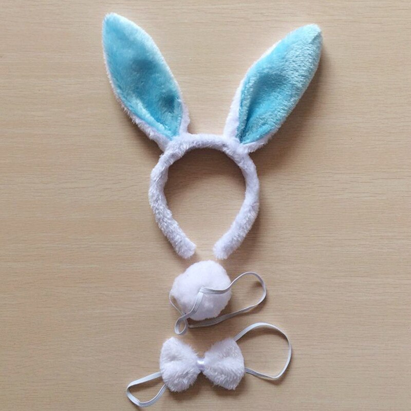 Conjunto de diadema con orejas de conejo para niños y adultos, vestido de fantasía, diadema con Orejas de conejo grande para , diadema con cola, Negro, Rosa, blanco y azul: blue