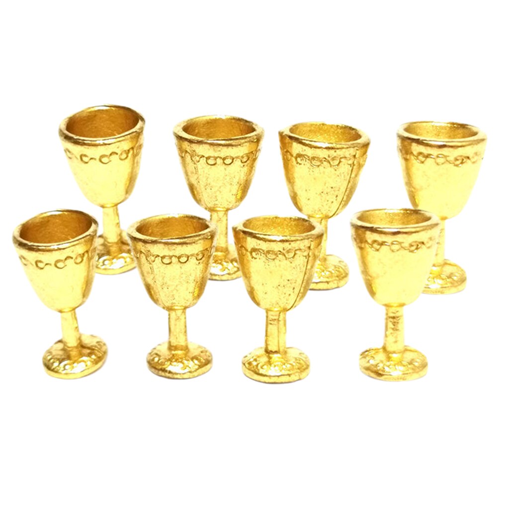 8Pack von Puppenhaus Miniatur Goldene Wein Tasse Becher Bausätze 1/12 Skala Dekor golden
