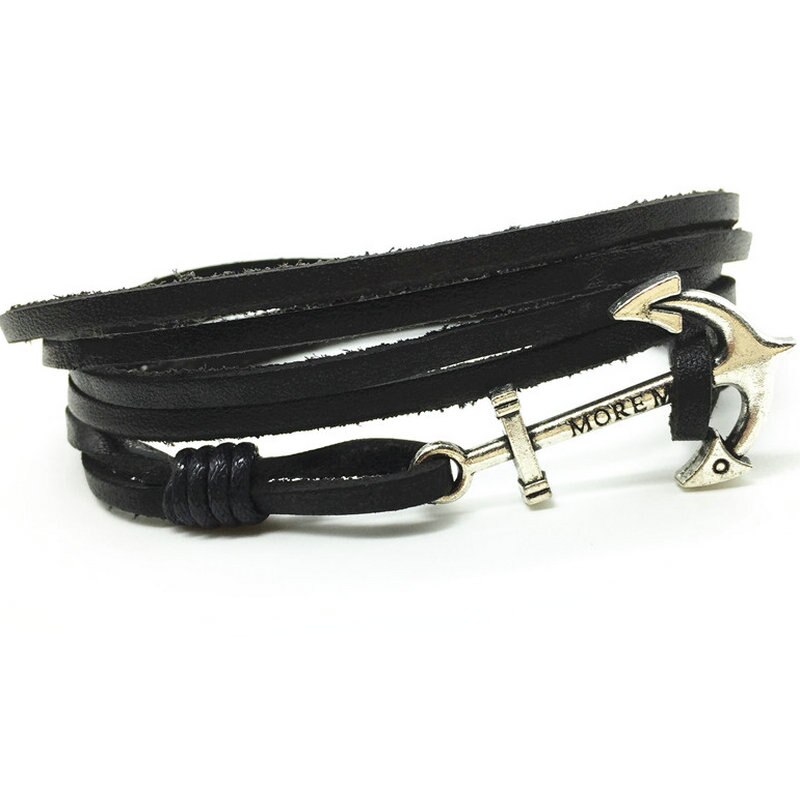 Pulseras de piel auténtica para hombre y mujer, accesorios de joyería, Estilo Vintage, Punk, gancho de pez, hecho a mano: Style 14