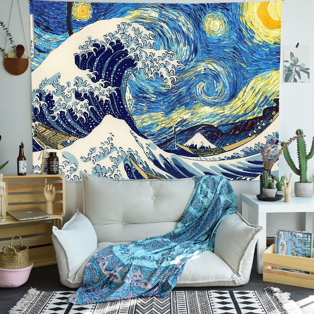 Simsant stor bølge kanagawa væg gobelin japansk ocean bølge kunst væg hængende gobeliner til stue hjem sovesal indretning