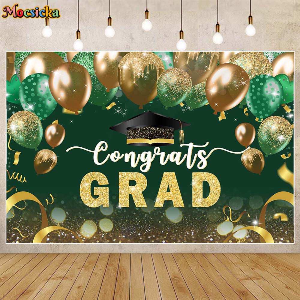 Mocsicka congratulazioni Grad Photo Background palloncini Glitter cappello da scapolo classe del 2024 decorazione per feste di laurea sfondo puntelli da Studio