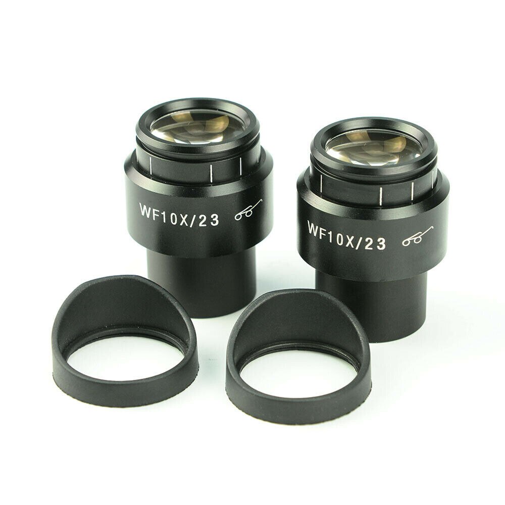 Wide Field 23mm Magnifiction 10x Stereo Microscope Zoom Eyepiece Adjustable Diopter 30mm Dia Microscopio Eyepieces with Eye Cups: 2 PCS
