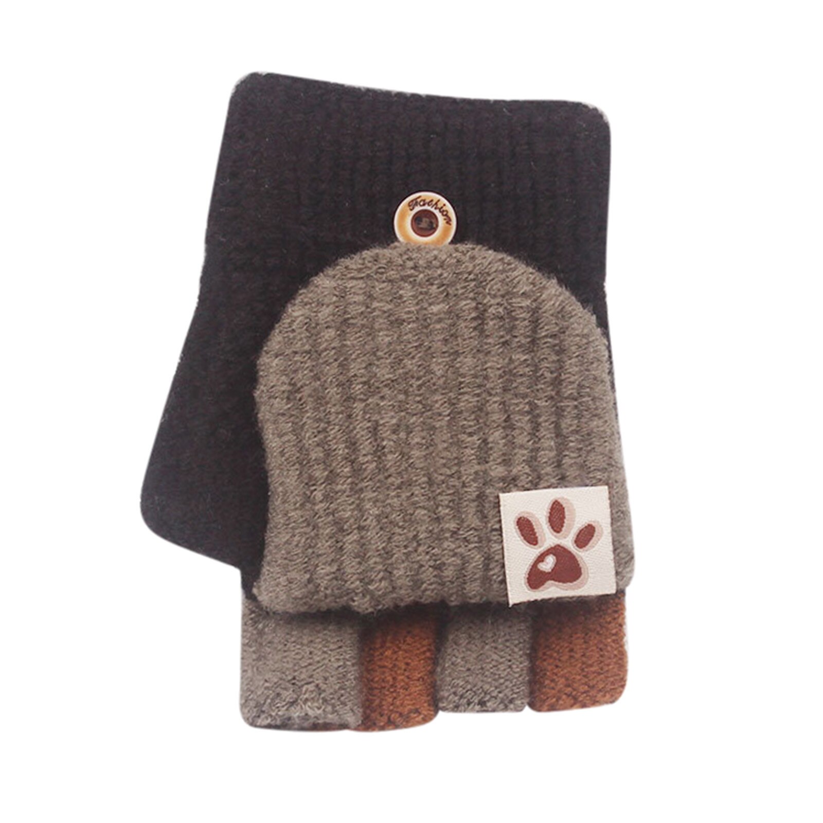 Flip Winter Handschoenen Kids Baby Wanten Warmer Soft Convertible Vingerloze Handschoenen Wol Verdikking Warme Blootgesteld Vinger Handschoenen: Black