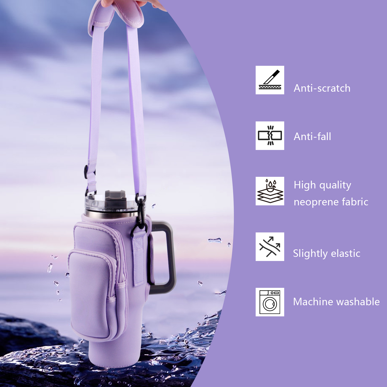 30oz 40oz Neopreen Waterfles Cover voor Stanley Quencher Cup Geïsoleerde antislip Anti-val Beschermhoes met riemzak