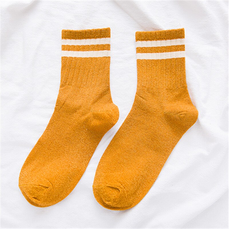 Calcetines a rayas con purpurina para mujer, para invierno, Harajuku, chicas brillantes, ropa de calle, divertidos: Yellow
