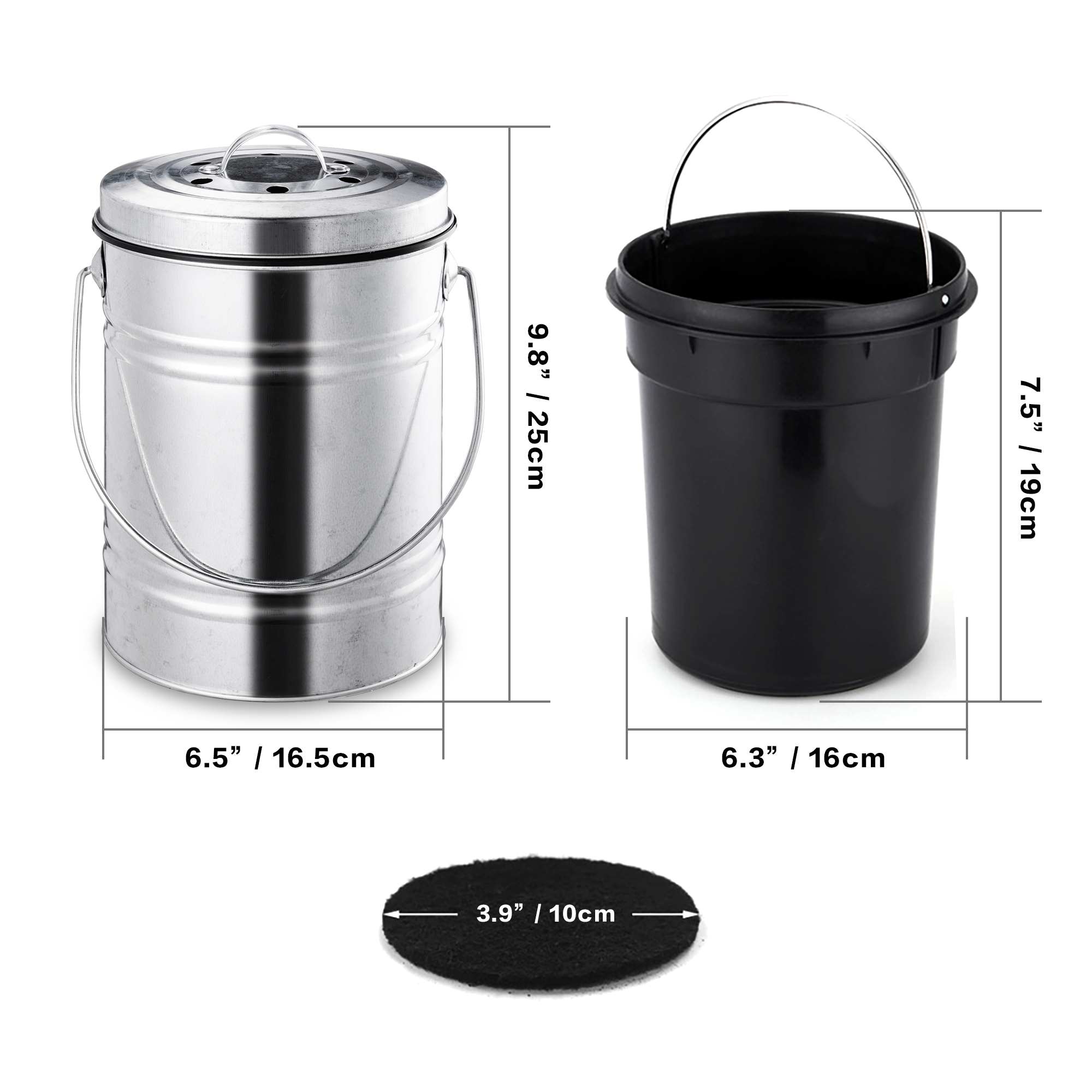Bac à Compost de cuisine 3l, seau à Compost, pour l'extérieur, pour l'intérieur, comptoir sans odeur, filtre à charbon noir