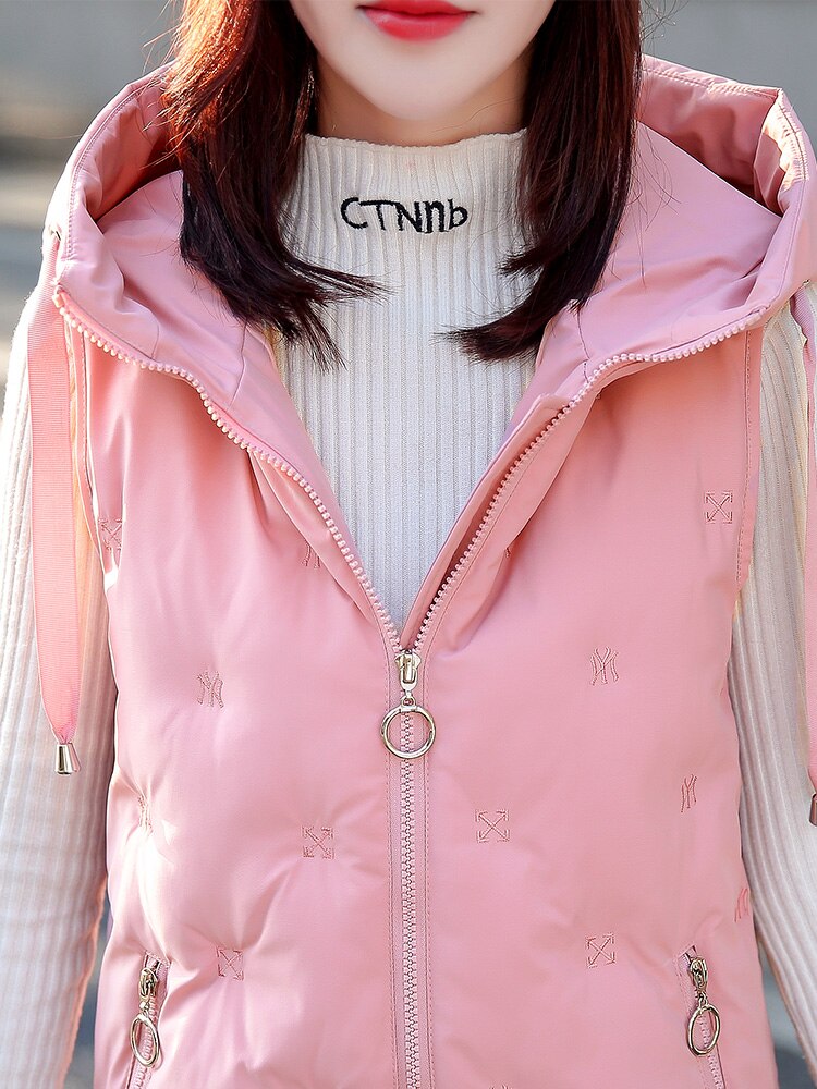 Veste chaude sans manches pour femme, veste matelassée avec broderie de Style coréen, hiver et automne