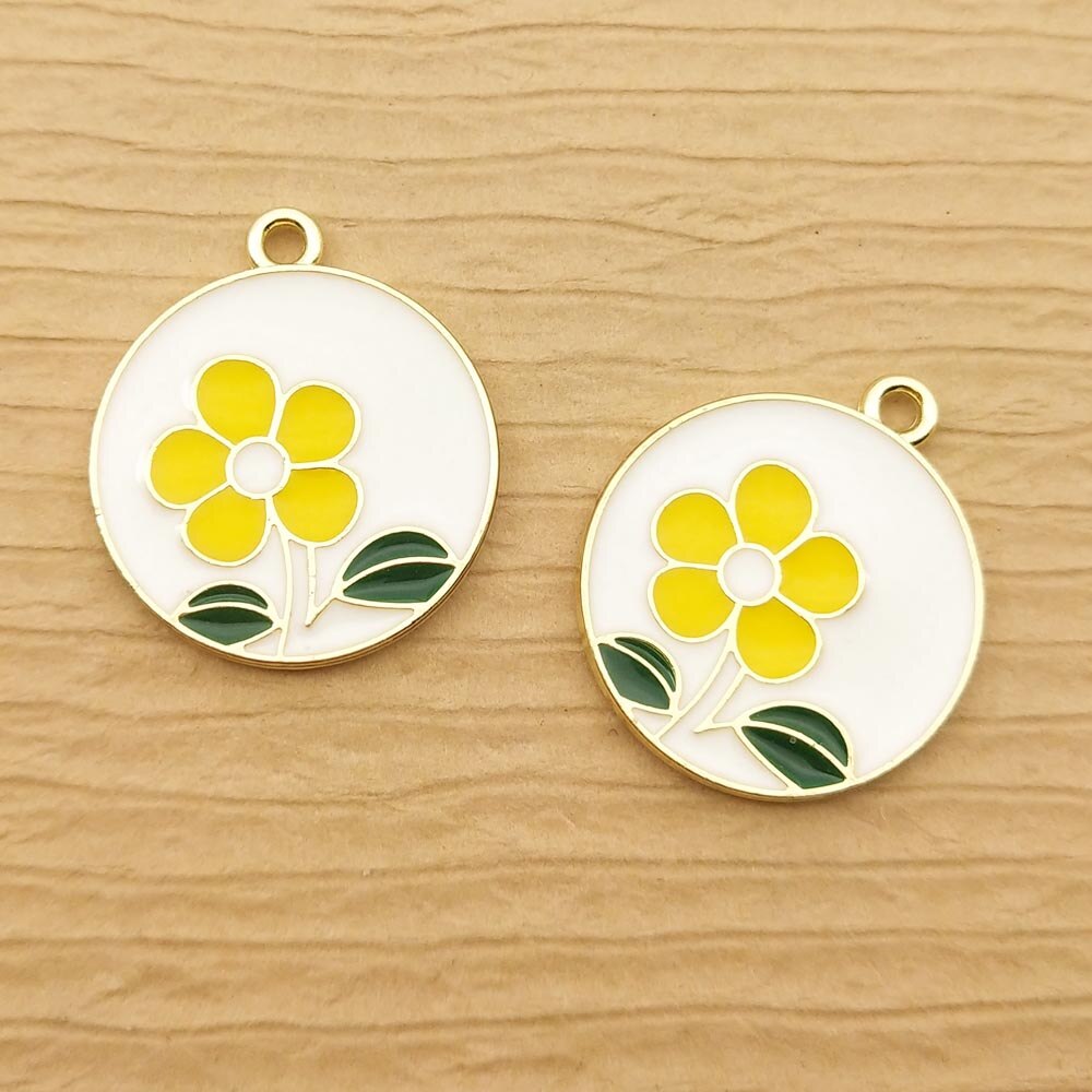 Pingente de flor esmaltada 20x22mm, pingente para fazer joias, brinco de moda, pulseira de pingente, charmoso de colar com 10 peças: white