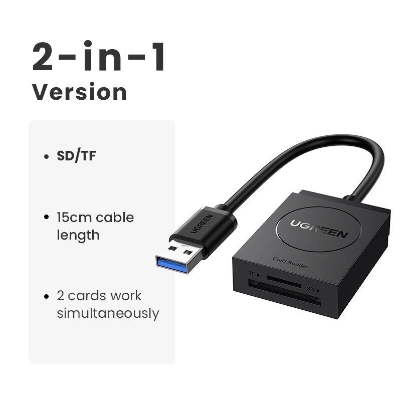 Ugreen kortinlukija usb 3.0 to sd micro sd tf kortinlukija tietokoneeseen kannettavan tietokoneen tarvikkeet älykäs muistikortinlukija sd-kortinlukija 2- in -1: 2- in -1 -versio