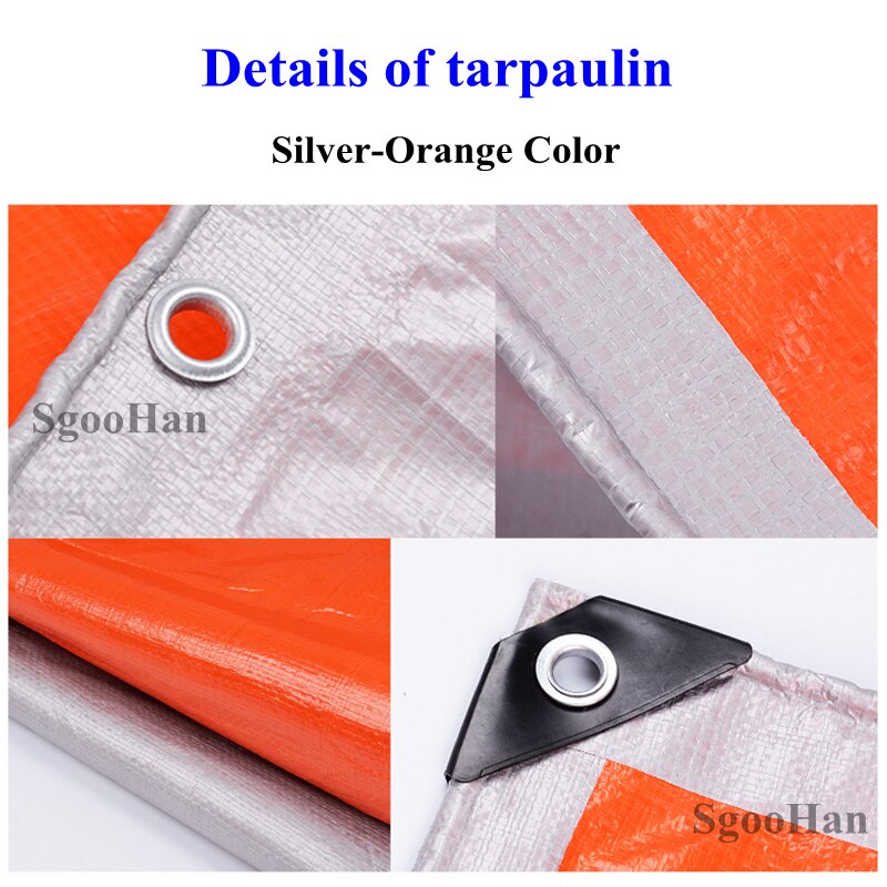 PE Tarpaulin Rainproof Cloth Shade Sail Outdoor Awning Camping Boat Truck Canopys Ground Sheet Waterproof Cloth Silver-Orange