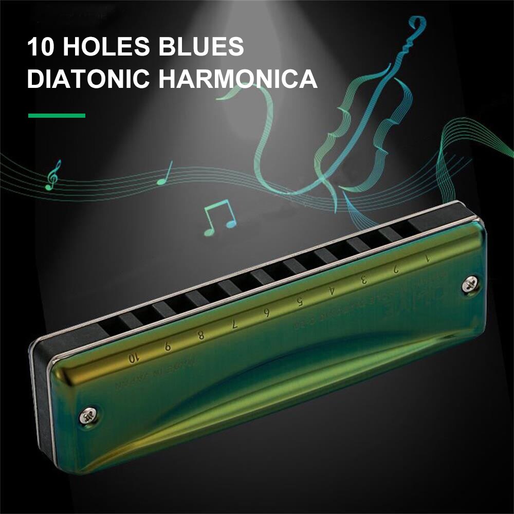 SUZUKI1 C-20 10 Holes 20 Tones Diatonic Harmonica Key of C Blue Mouth Organ with Olive-Green Case Standard Performance Harmonica