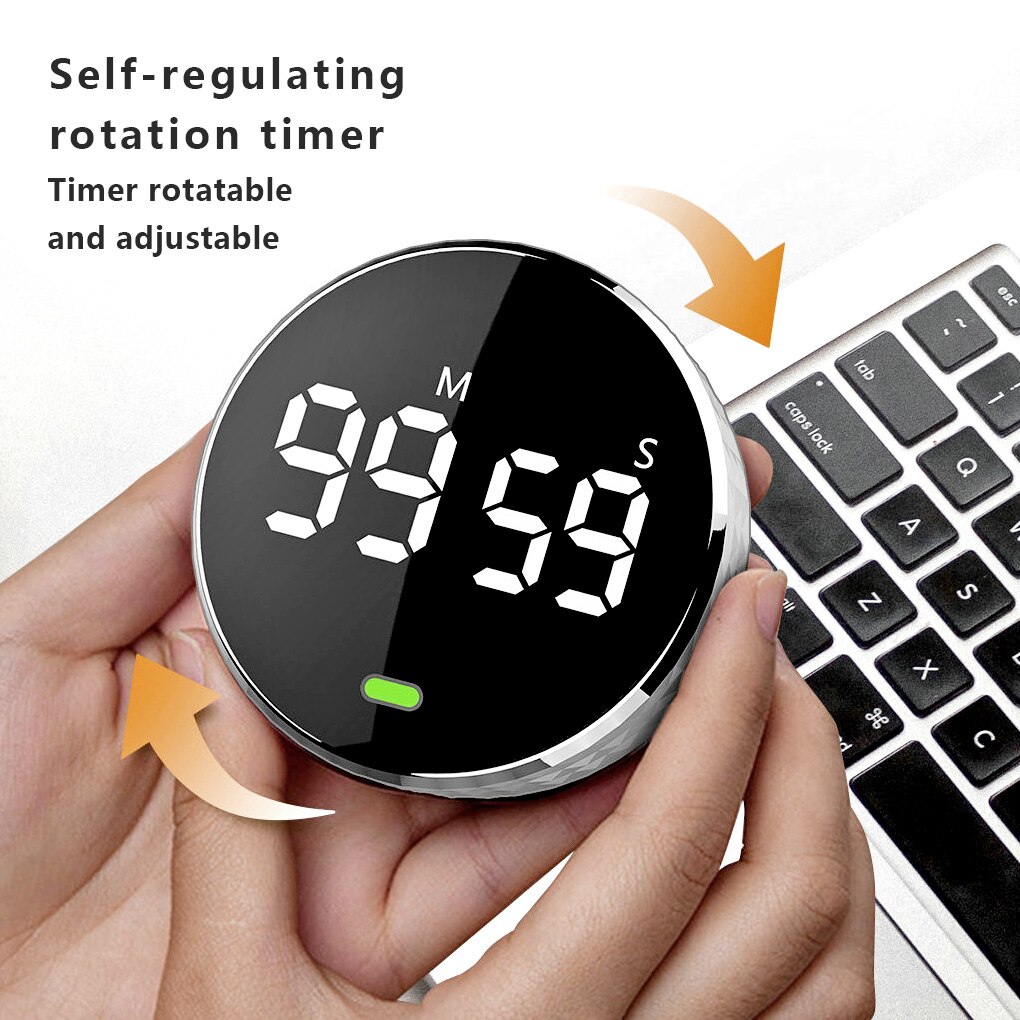 Digital Timer Round Rotary Stopwatch LED Minutes Seconds Studying Manual Countdown Alarm 3 Level Volume Kitchen Gadget