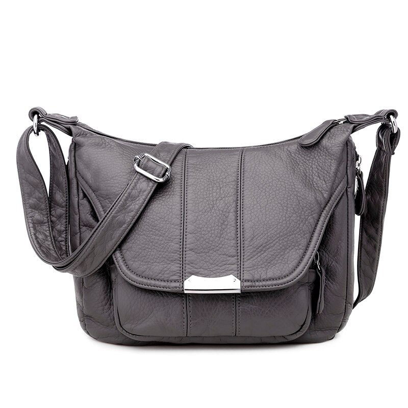 Dames Messenger Bag Grote Zachte Tas Casual Vrouwen Bag Purse Wassen Pu Lederen Schoudertas Handtassen Verstelbare Vrouwen Pocket tas: Gray