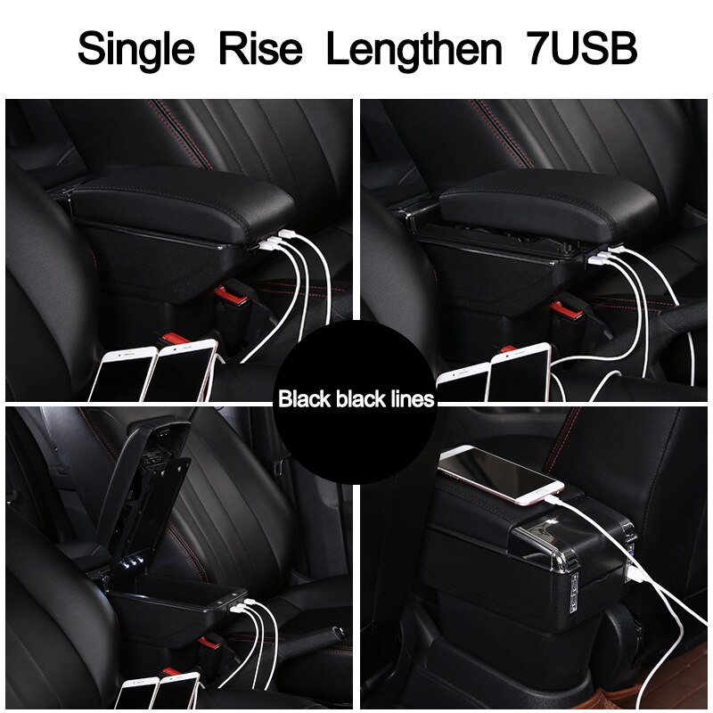 Til seat mii armlænsboks central butik indholdsboks med kopholder askebæger kan hæve med usb tilbehør: Enkelt usb helt sort