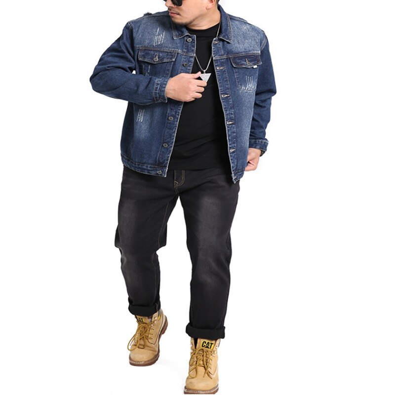 Fall plus size denim jacket 4XL-8XL bust 143CM plus size men's lapel pocket single breasted loose casual denim jacket