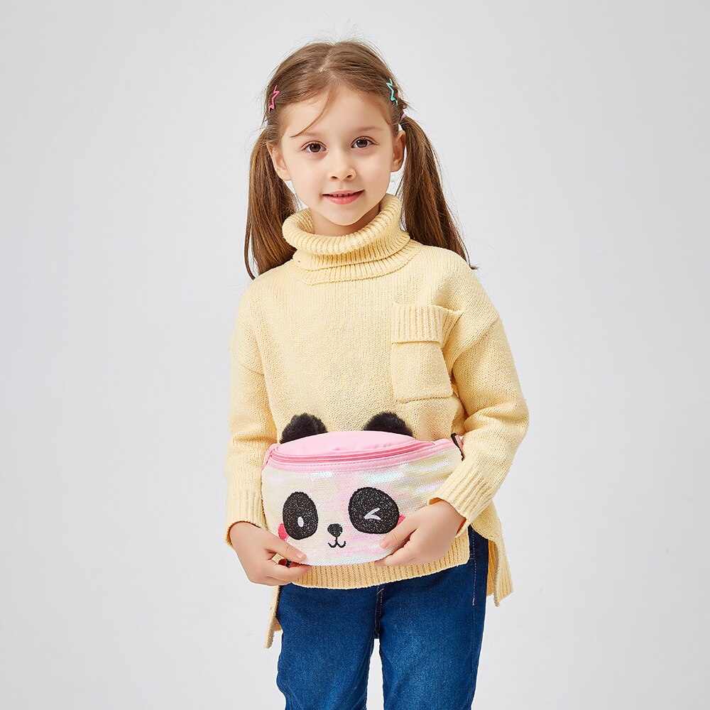 Sac messager Panda à paillettes pour enfants, sacoche à la taille, sac pour filles