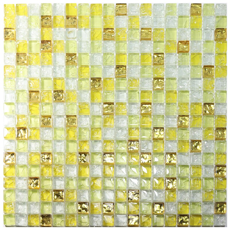Crackle White Yellow Gold Glass Mosaic Tile Backsplash JMFGT2011 Bathroom Glass Wall Tiles