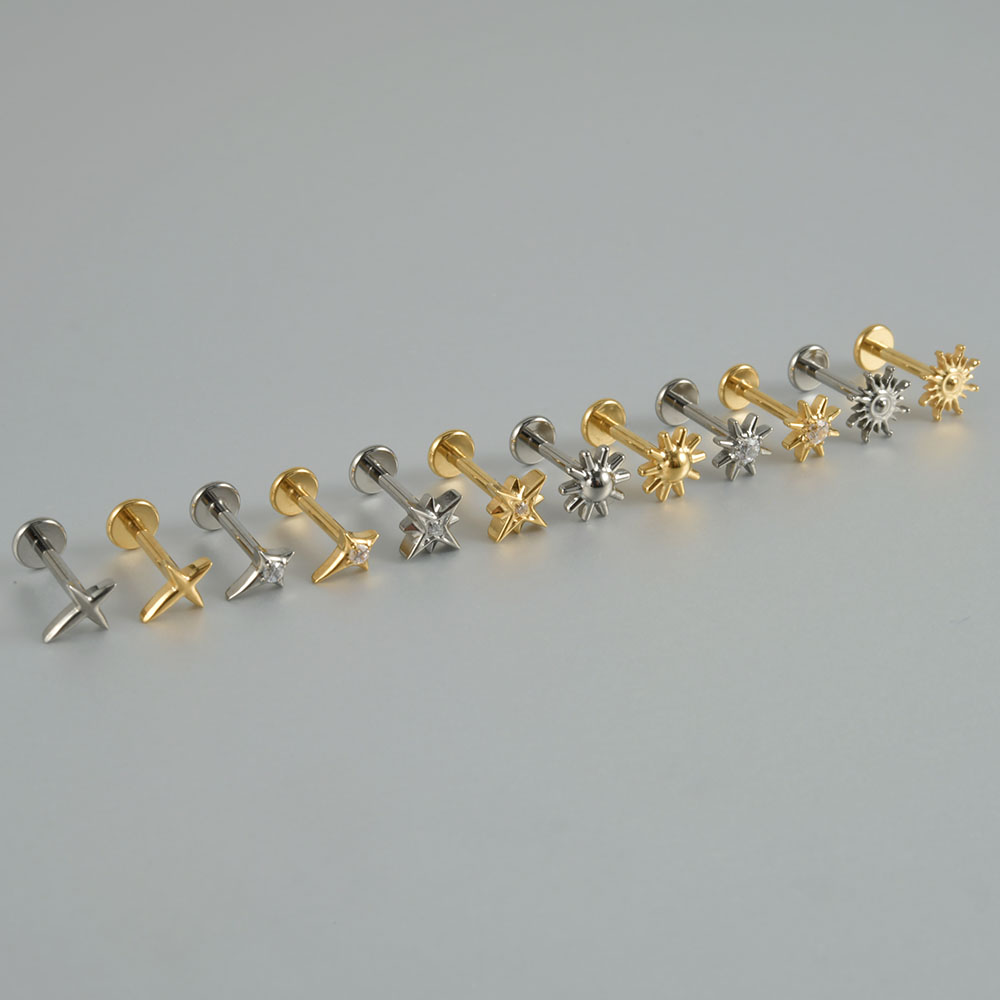 Pendientes de circonita para cartílago de titanio G23, forma redonda de sol, hélice con rosca interna Cz, joyería para Piercing en la oreja, Tragus, Labret, 1 ud.