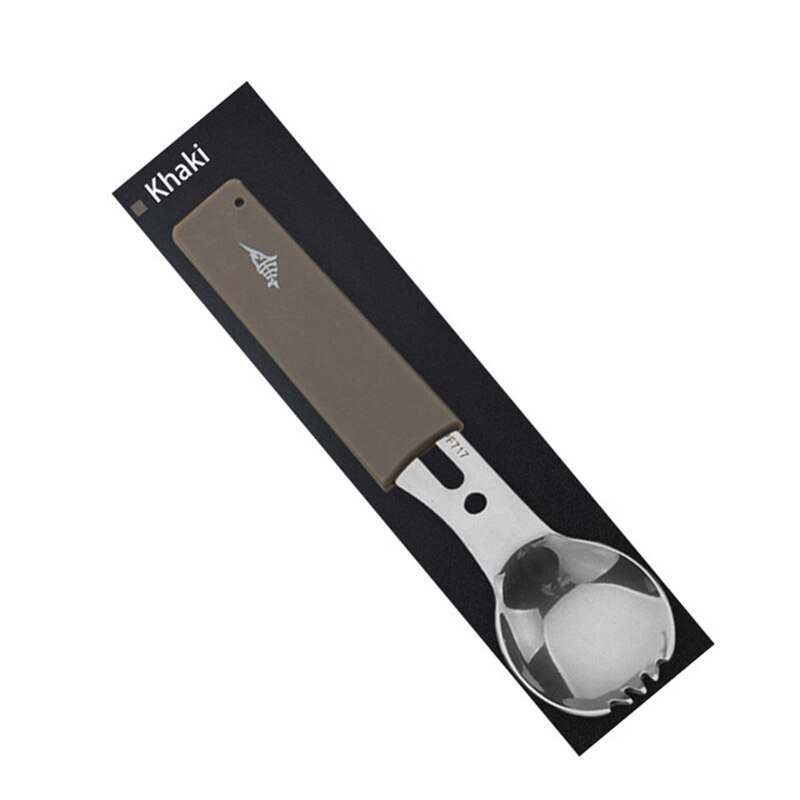 Kit de utensilios de cocina para acampada, cuchara, tenedor, abrebotellas, portátil, multifuncional, seguridad y supervivencia, acero inoxidable duradero: Silve and khaki sets