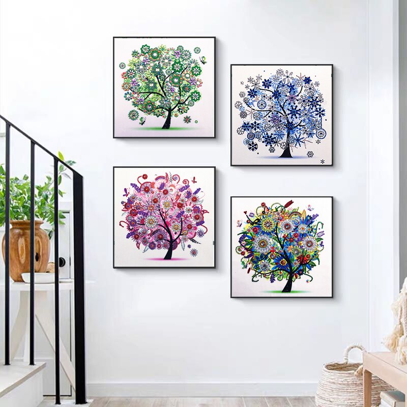 5D DIY diament rękojeść wiosna lato jesień zima sezonowe drzewo kwiatowe kształt specjalny kształt diamentowe malowanie kryształ górski