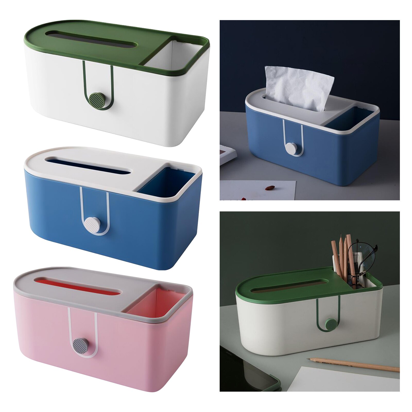 Tissue Box with Cover, Rectangular Plastic Facial Tissue Box Holder Organizer