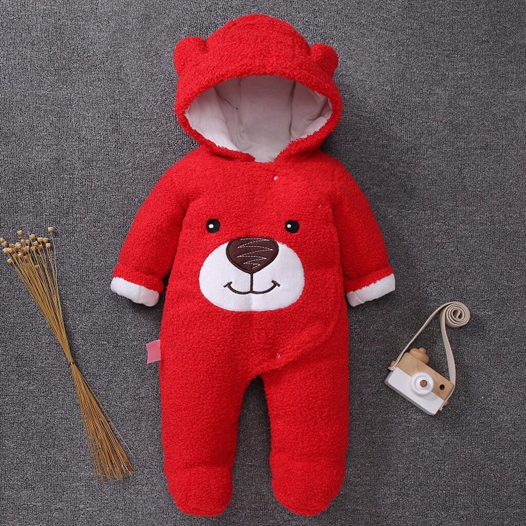 MUQGEW baby jumpsuit bear Baby Girls Boys romper Winter hooded baby rompers born baby clothes Zip Thick Snowsuit WY8: Red / 12M