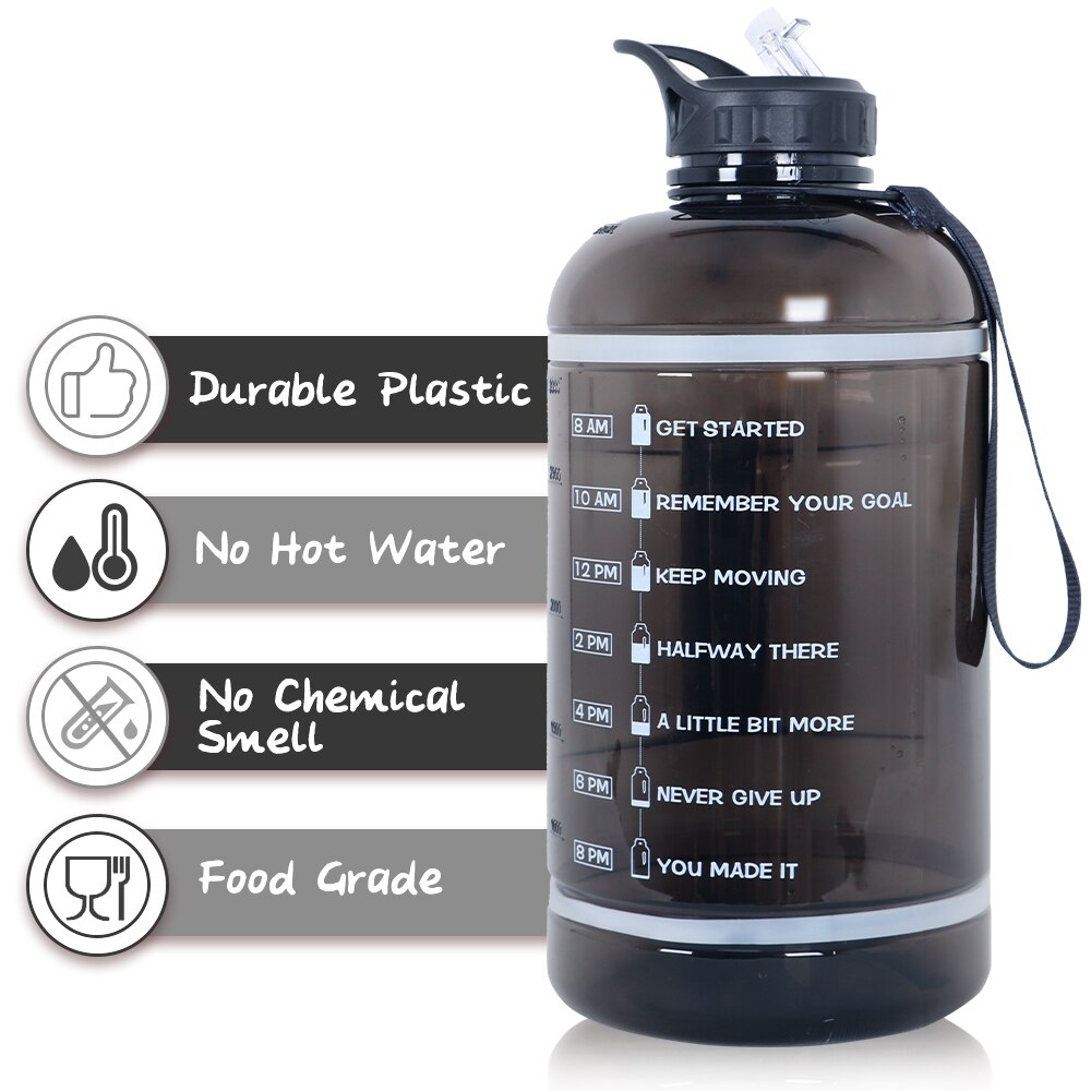 Zomake 2.2L Gallon Water Fles Met Tijd Marker & Stro, motivatie Water Jug Bpa Gratis Lekvrij Grote Water Flessen Voor Gym