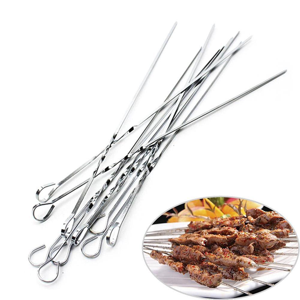 10PCS Flat pin Roasting needle Food Camping Picnic vegetable Needle BBQ Barbecue Steel Grilling Kebab Flat Skewers