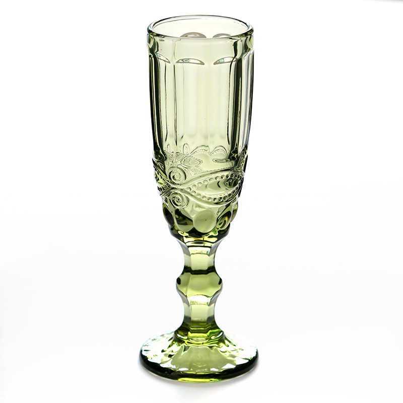 150ml sett  av 3 årgang flerfarget lettelse champagneglass juice kopp gravering høy fot glass vin kopp