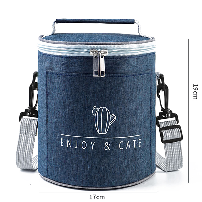 Large-Capacity Portable Lunch Bag Fresh-Keeping Thickened Lunch Box Bag Round Barrel Aluminum Foil Insulation Bags: Ivory
