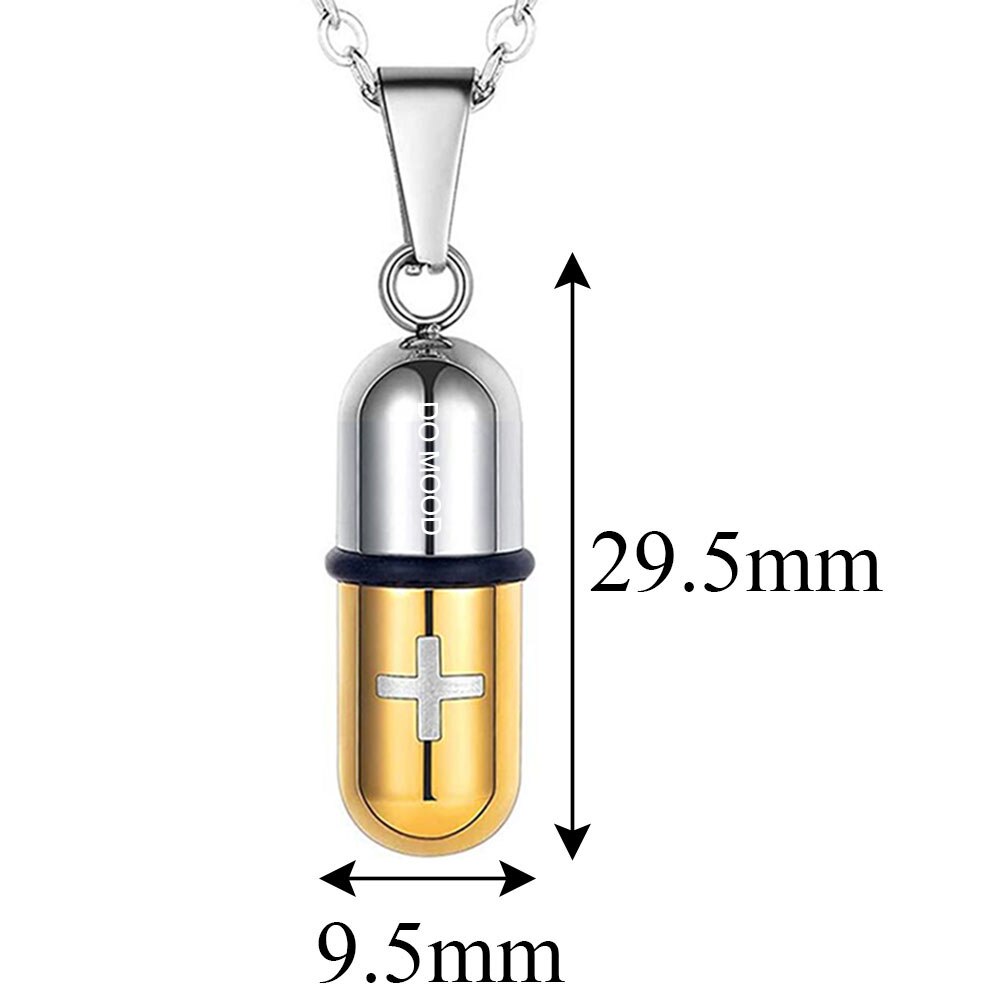 in Acciaio Inox Caso Della Pillola Capsula Collana Del Pendente Del Mens Delle Donne di Croce Medicina ricordo