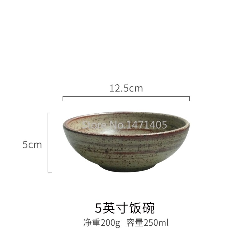 Japanese Style Handmade Ceramic Retro Home Restaurant with Fish Deep Dish Steak Plate Rice Bowl Teacup