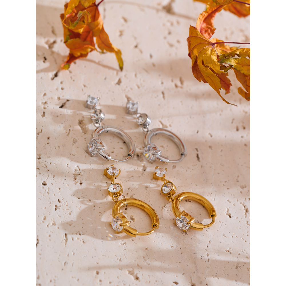 Yhpup roestvrijstalen oorbellen met glanzende zirkonia steentjes, verguld met goud en platina pvd, delicate chique sieraden, aanbevolen.
