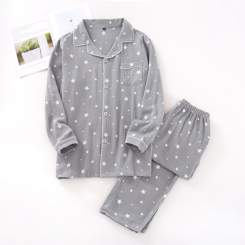 Liefhebbers Pyjama Set Comfort Katoen Star Print Nachtkleding Voor Mannen En Vrouwen Koppels Lente En Herfst Volledige Mouw Homewear: men pajamas 2 / XL