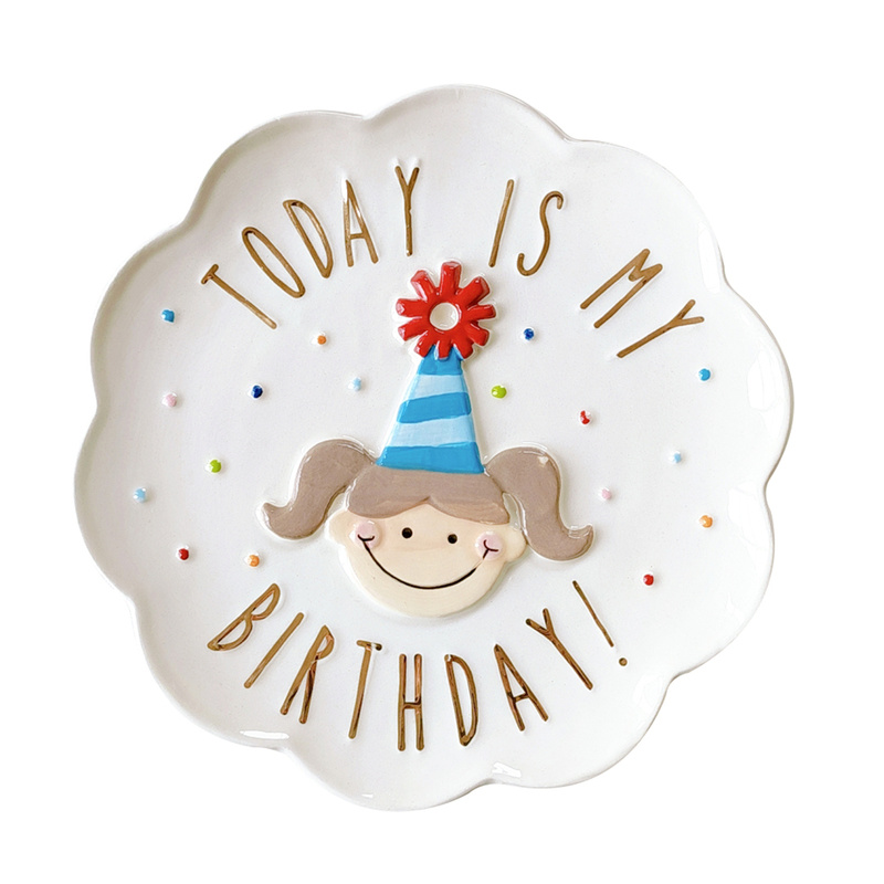 European Style Birthday Plate for Boys and Girls Hand-painted Dessert &amp; Bread Plate Porcelain Candy Plate