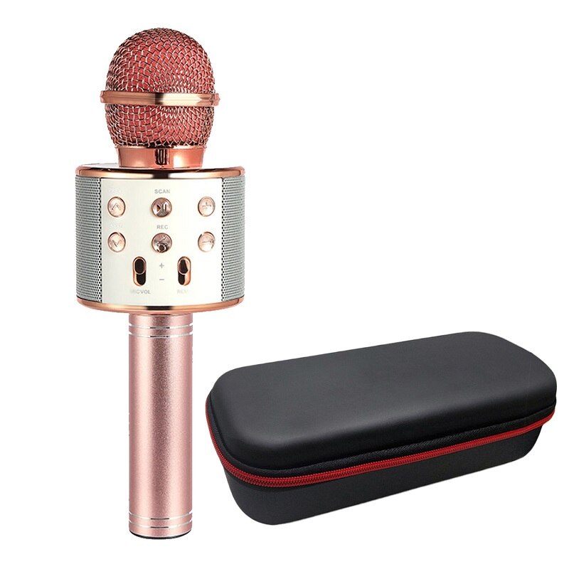 Kids 3 In1 Handheld Draadloze Bluetooth Enkele Microfoon Karaoke Usb Speaker Zingen Player Ktv Mic Record Muziek Kinderen Speelgoed: Rose Gold with Bag