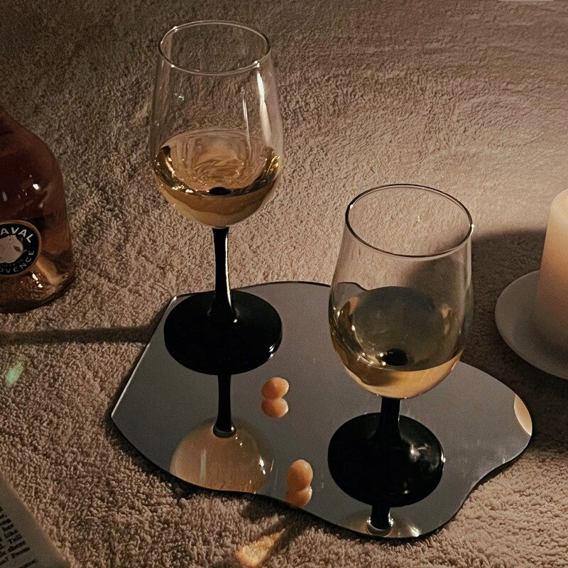 Copa de vino tinto de cristal de tallo negro, copa de vino de Brandy corta duradera, copa de vino europea de Burdeos, copa de borgoña para el hogar